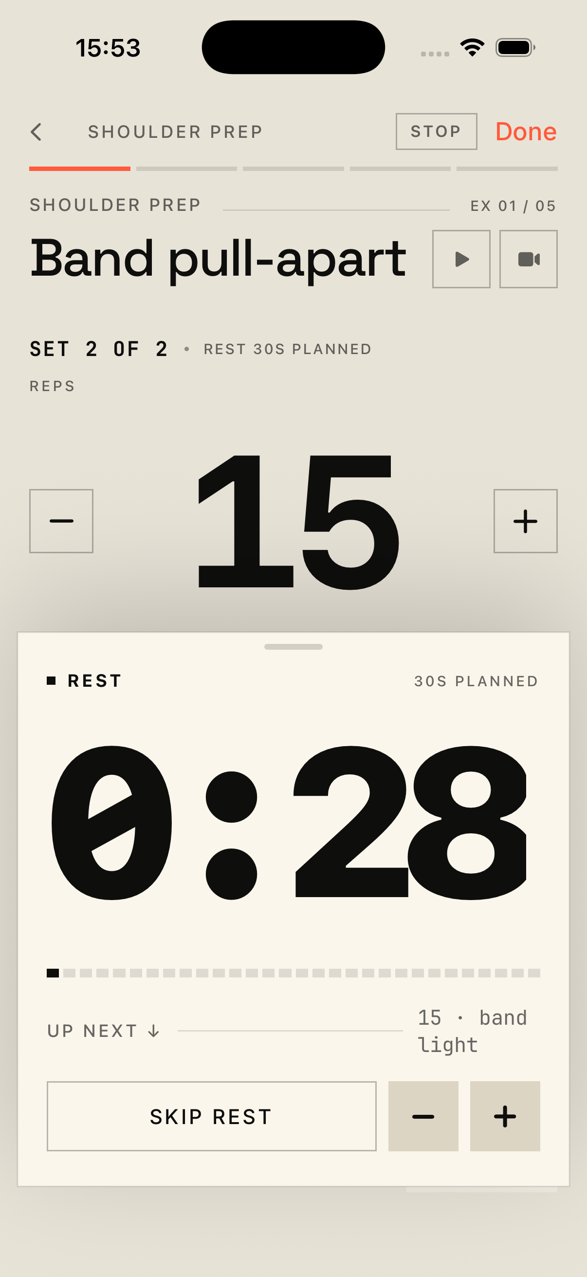 Aski rest timer: tight coral countdown filling most of the screen.